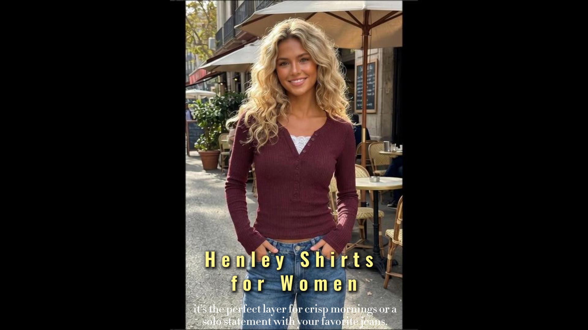 EMMIOL Long Sleeve Henley Tops for Women - V Neck Button Ribbed